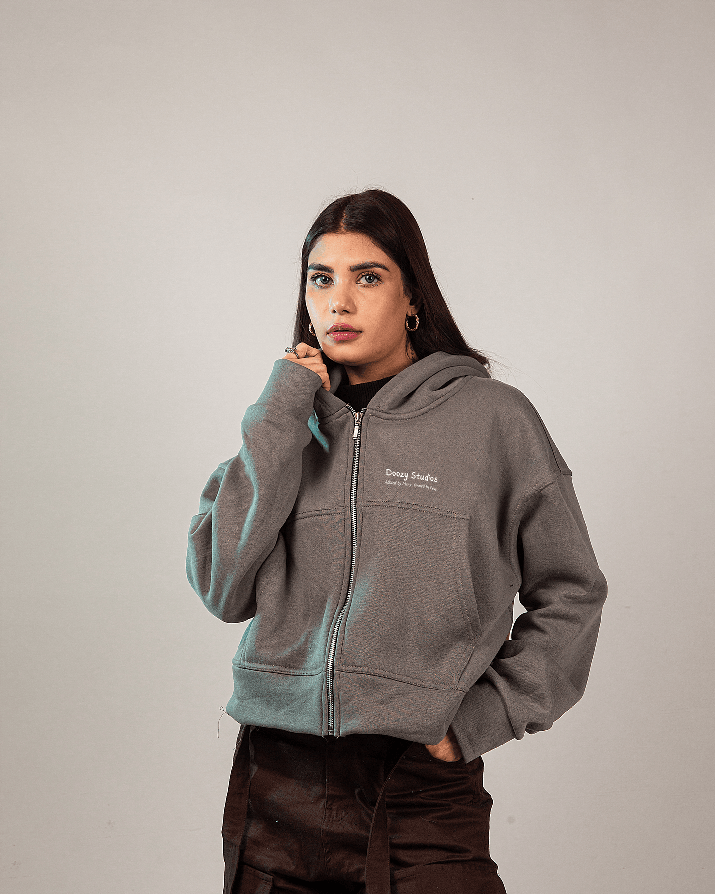 THE SABR CROP HOODIE - Steel Grey