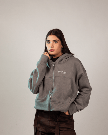 THE SABR CROP HOODIE - Steel Grey