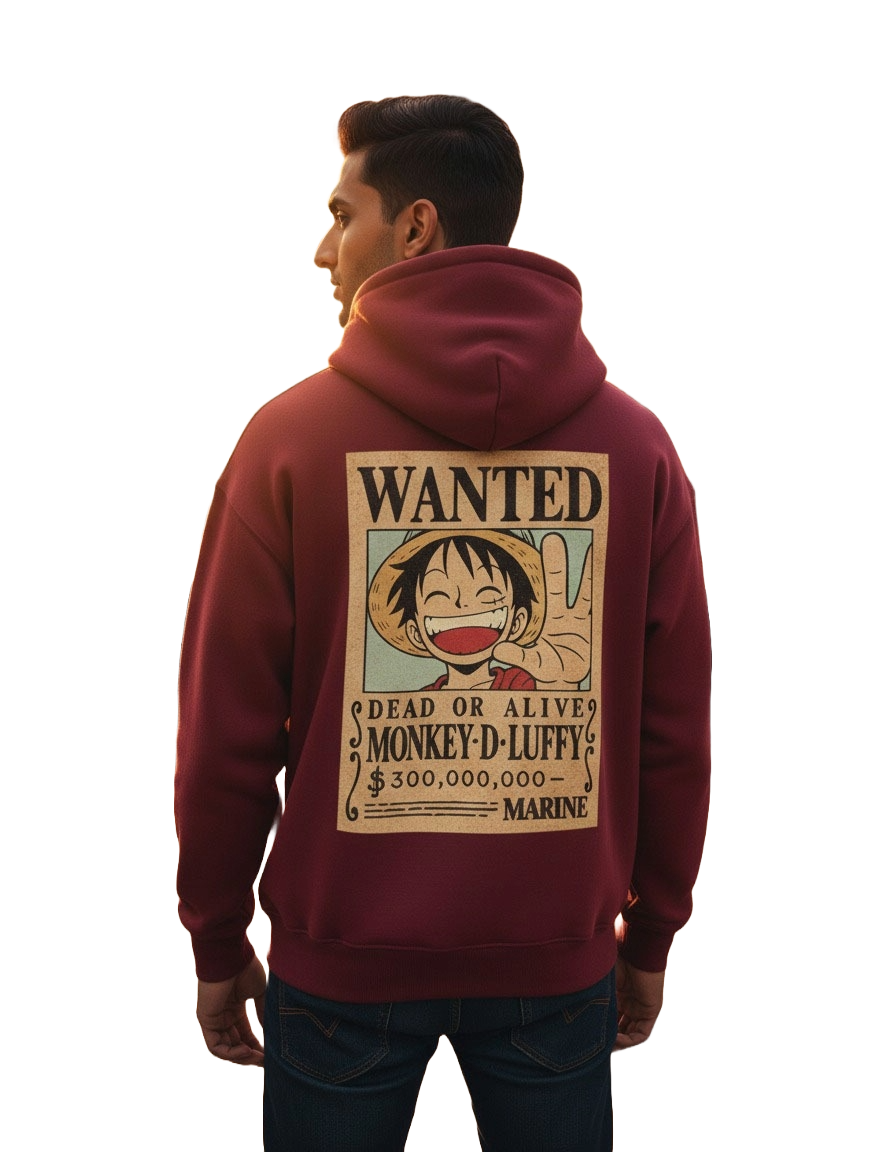 One Piece Wanted Zip up Hoodie - Dark Maroon