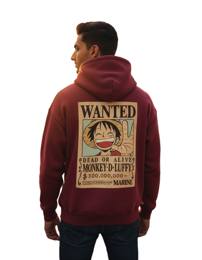 One Piece Wanted Zip up Hoodie - Dark Maroon