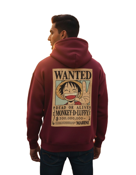 One Piece Wanted Zip up Hoodie - Dark Maroon