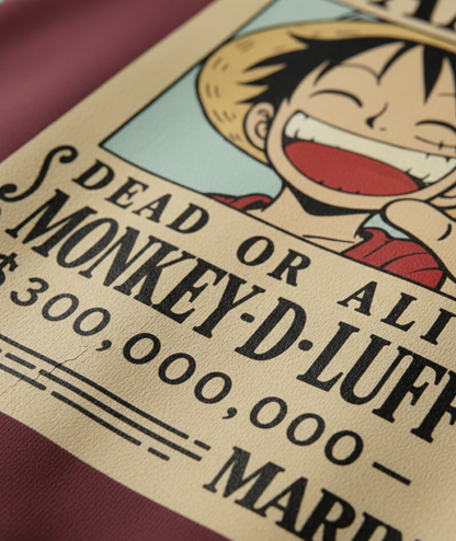 One Piece Wanted Zip up Hoodie - Dark Maroon