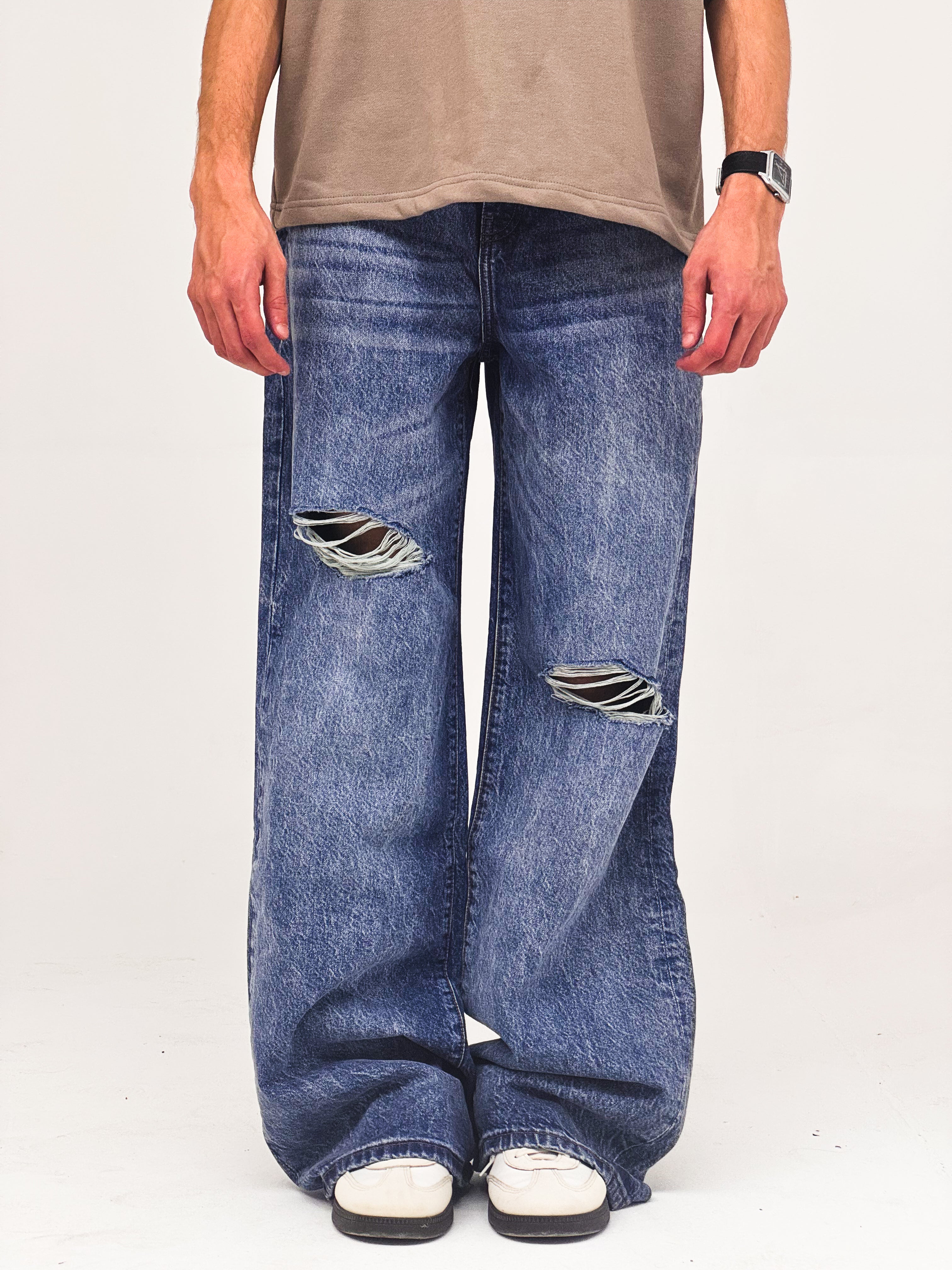 Wide Leg Fractured Denims