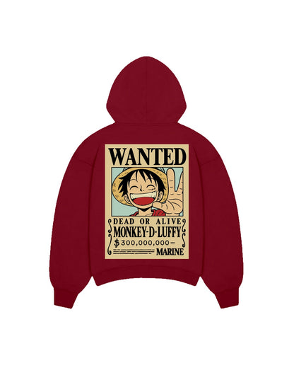 One Piece Wanted Zip up Hoodie - Dark Maroon