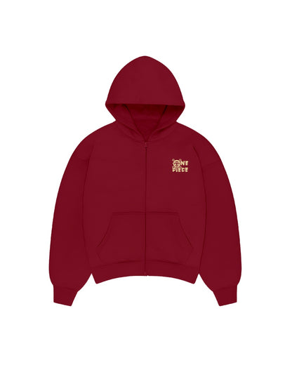 One Piece Wanted Zip up Hoodie - Dark Maroon