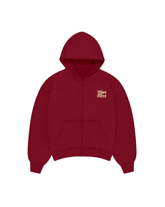 One Piece Wanted Zip up Hoodie - Dark Maroon